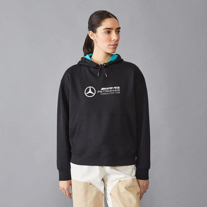 Mercedes AMG Petronas F1 Women's Oversized Logo Hoodie - Black/Mint